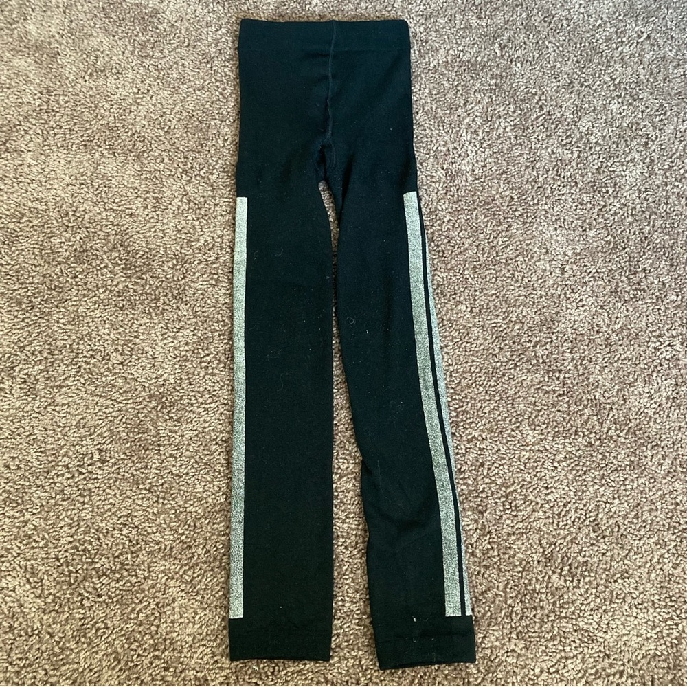 Thick Black Tights Sparkle Side Stripes Size 4-6X